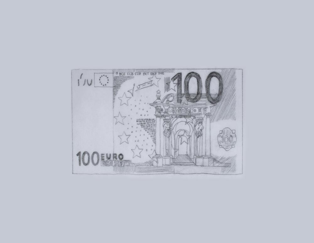 Cambio dibujos de billetes de euros por pesetas. Tasa de cambio 1:1